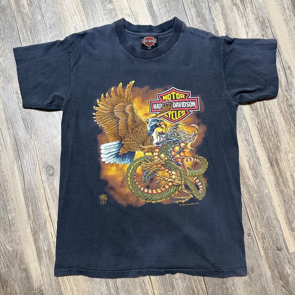 Vtg Harley Davidson Eagle Dragon T-Shirt 1988 Single Stitch Men’s L Distressed